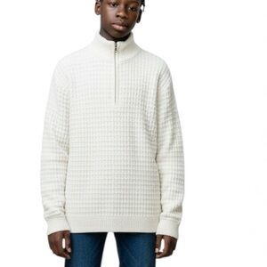Stylus Textured Cream 3/4-Zip‎ Sweater — Men’s M / 44″ Bust / Cozy Knit